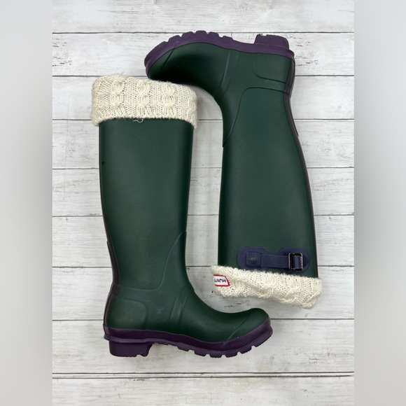 Hunter Original Tall Green Matte Rain Boots Size 7 Men / 8 Women - Picture 1 of 12